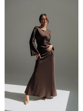 2409021 Платье шоколад Амайя (с шнуровкой)(шелк) FARBERRY