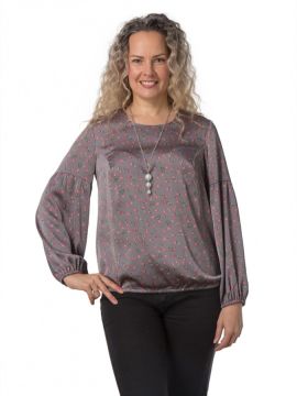 Дина 1-25 серый, малиновые цветы Блузка Alona